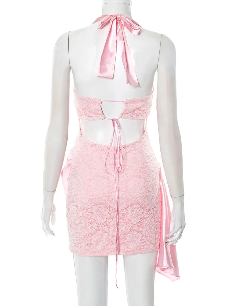 שמלת מיני סאטן בעיטור תחרה - יובליה