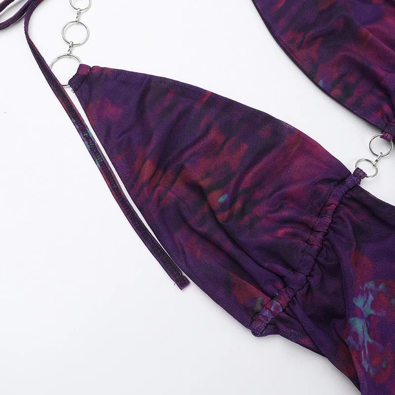 שמלת מקסי רשת קיצית קשירה בצוואר בעיטור חישוקי אבזם - אמאיה