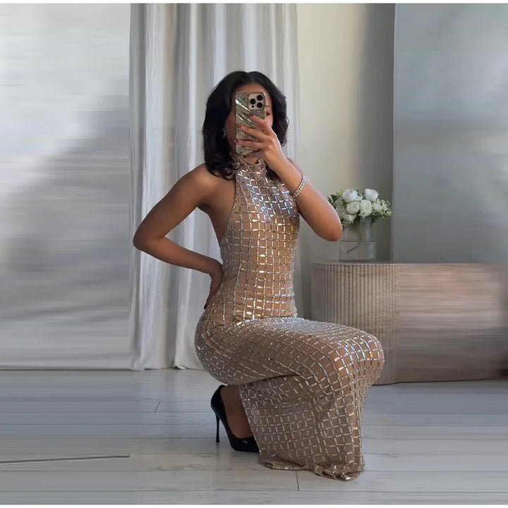 Strapless top/mini skirt/maxi dress/maxi dress with sparkling rhinestones