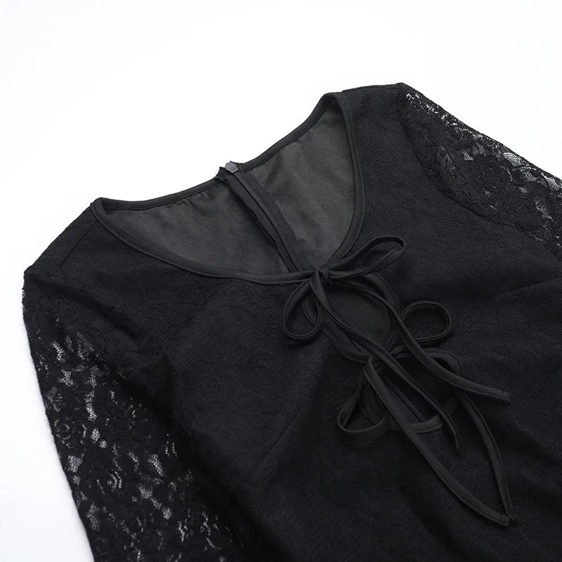 שמלת מיני תחרה בעיטור קשירות - לוריאל