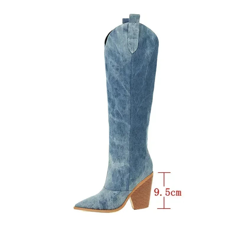 High denim pointed heel boots - Fern