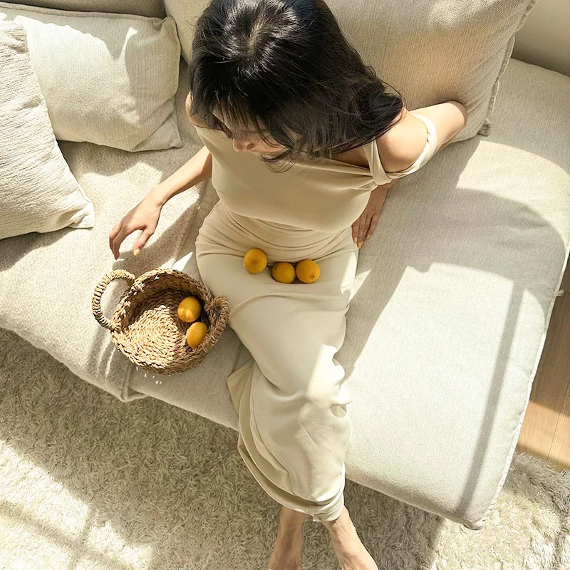 שמלת מקסי בעיצוב שרוול מגולגל - מרין