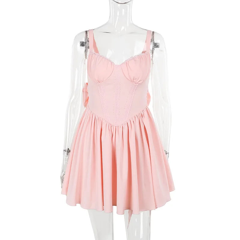 שמלת מיני בגזרת A בעיצוב מחוך בעיטור קשירת פפיון בגב - Kaiya