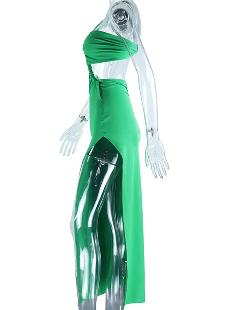 שמלת מקסי שסע עמוק כתפייה אחת - רייניתה