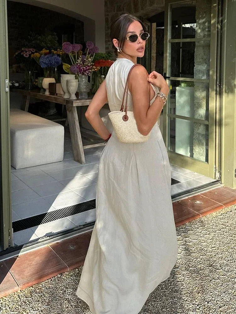 שמלת מקסי מחויטת בגזרת A סגירת רוכסן קדמי - Adriana