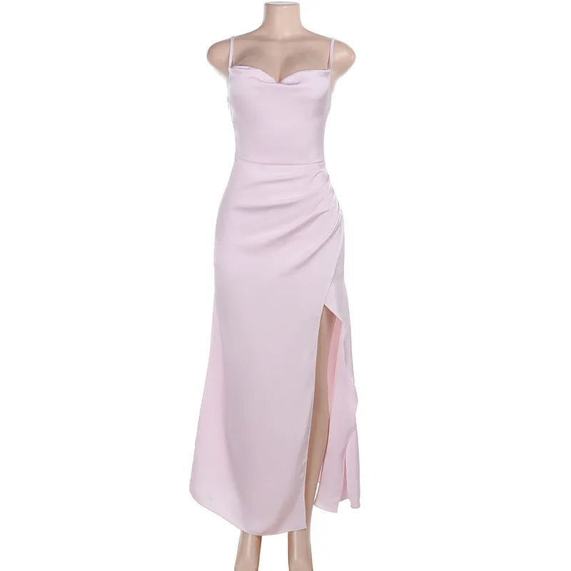 שמלת מקסי סאטן בעיטור שסע - לינדה