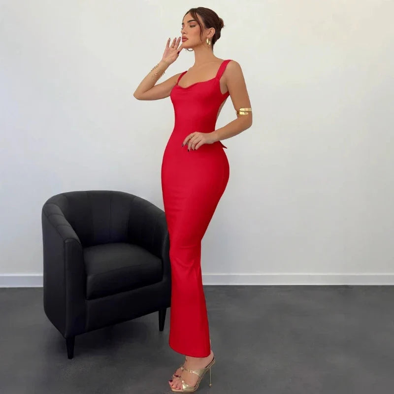 שמלת מקסי גב פתוח בעיטור פפיון סאטן - EMI