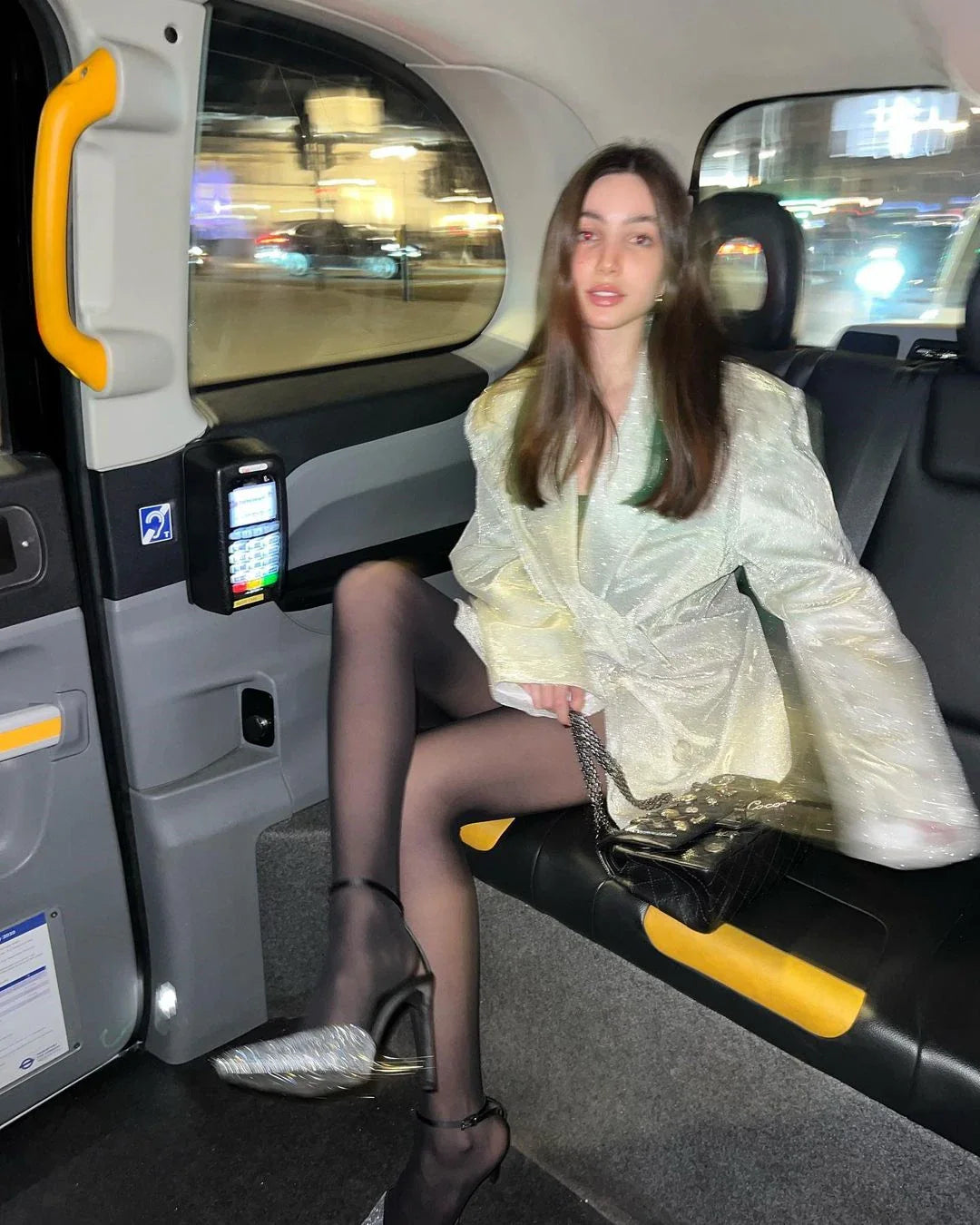 חליפת נצנצים 3 חלקים גוזיה בלייזר ומכנסיים גזרה גבוהה ארוכים - פאשה