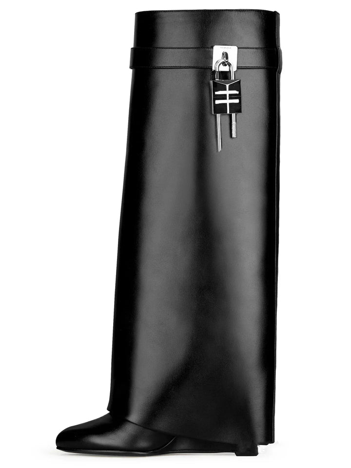 High heeled leatherette boots with lock decoration - Reese