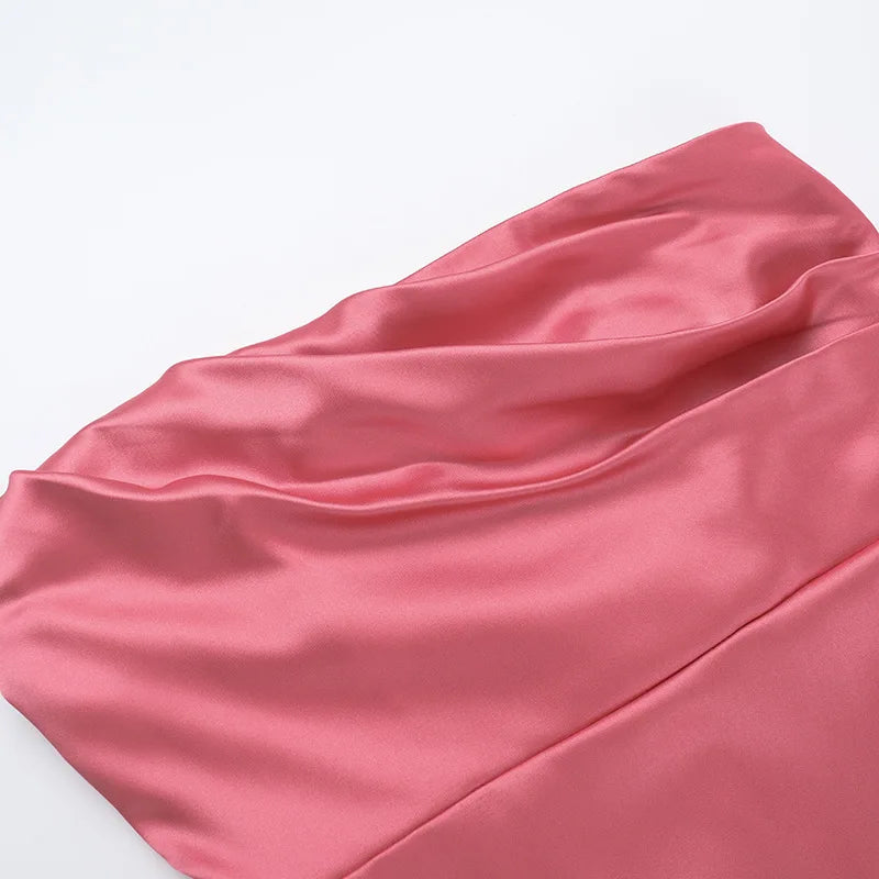 שמלת מקסי סטרפלס סאטן בעיצוב קיפולים - רוזה