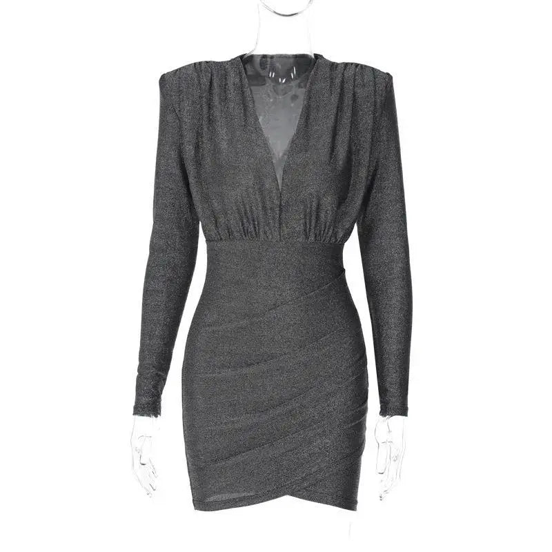 שמלת מיני נצנצים צווארון V - Maia