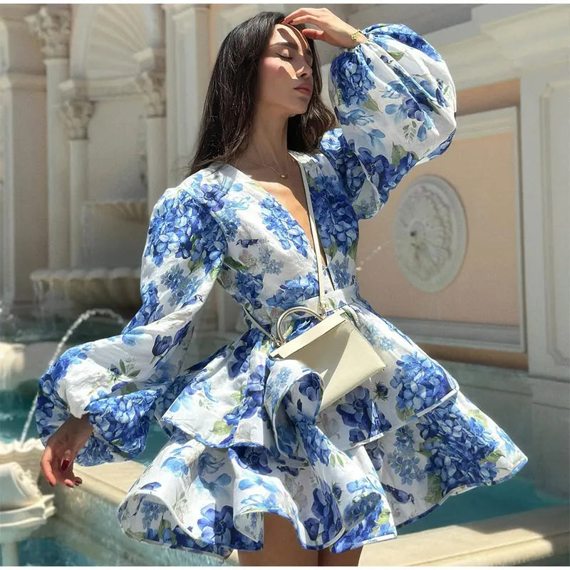 שמלת מיני פרחונית מלמלה בעיצוב מדורג - MIEL