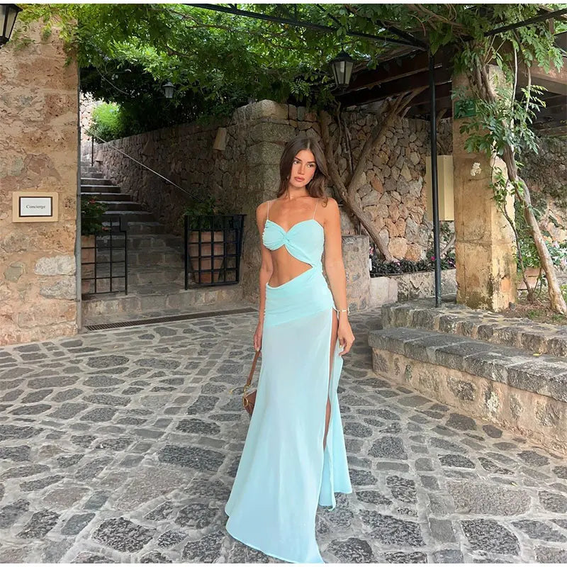 שמלת מקסי בעיצוב מיוחד בעיטור שסע - לימסול