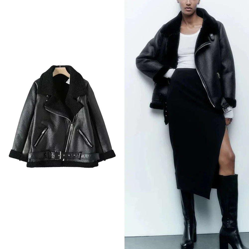 מעיל עור פרווה פנימית - אלנה