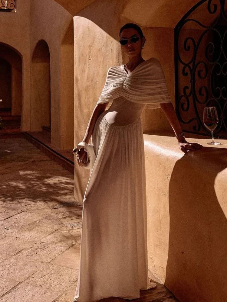 שמלת מקסי ערב אלגנטית בעיצוב כיווצים - מושקא