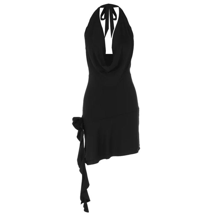 Ruffle mini dress with draped collar and flower detail - MARIELLA