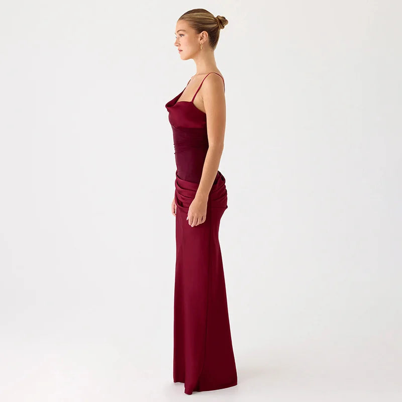 Satin Maxi Dress with Mesh Design - Jordan