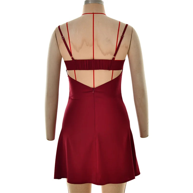 Satin mini dress with lace trim - Karin