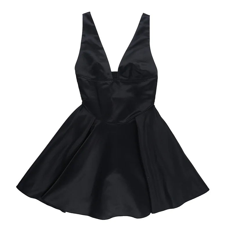 שמלת מיני סאטן צמודה במותן בגזרת A - Dulce