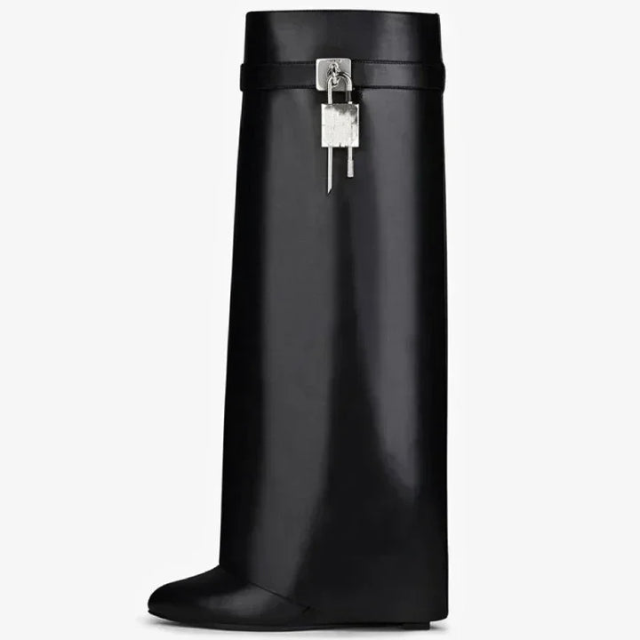 High heeled leatherette boots with lock decoration - Reese