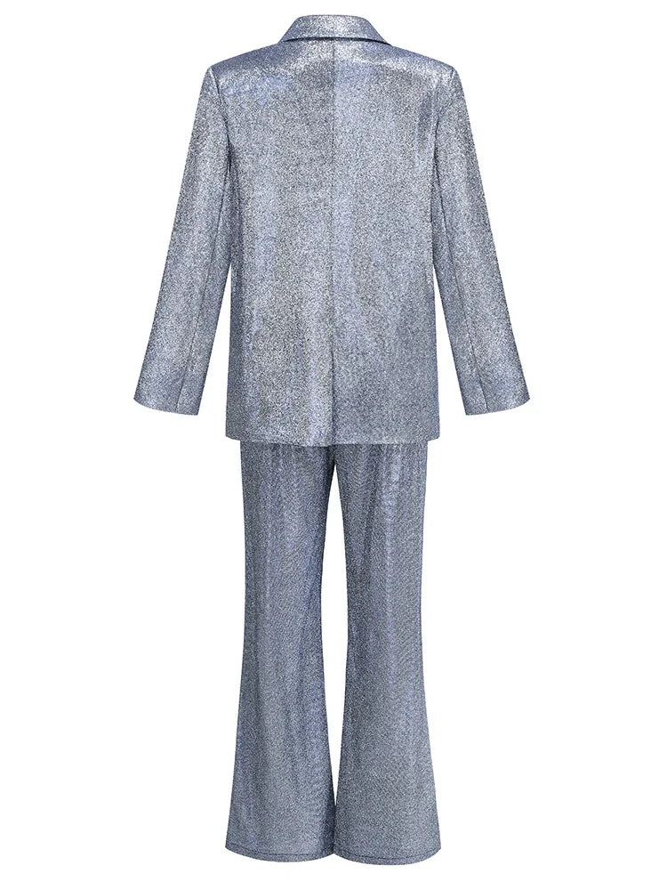 חליפת 3 חלקים גליטר מנצנצת חזייה בלייזר ומכנסיים פדלפון גזרה גבוהה - גלורי