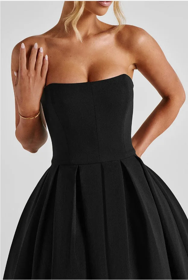 שמלת מידי סטרפלס בגזרת A - ארייא