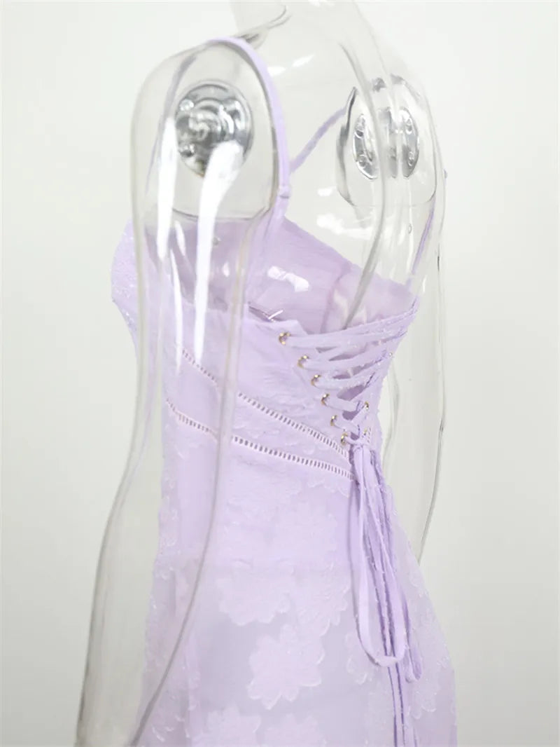 שמלת מקסי בעיטור רקמת פרחים קשירה בגב להצמדה במותן - מילי