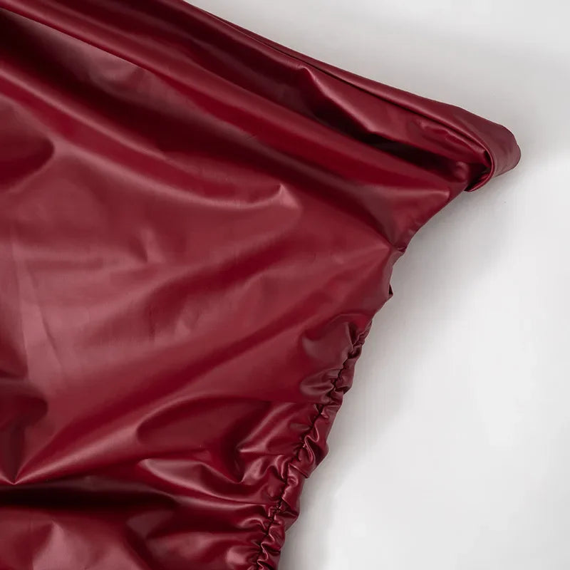 שמלת מיני דמוי עור בעיצוב קיפולים כתף חשופה - Meri