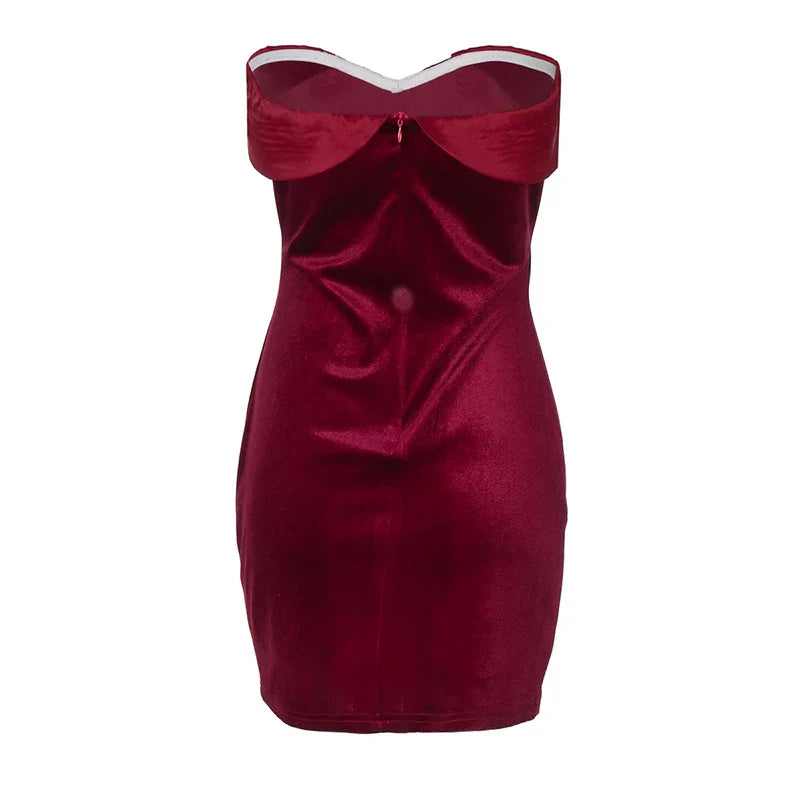 שמלת מיני סטרפלס קטיפה - דורין