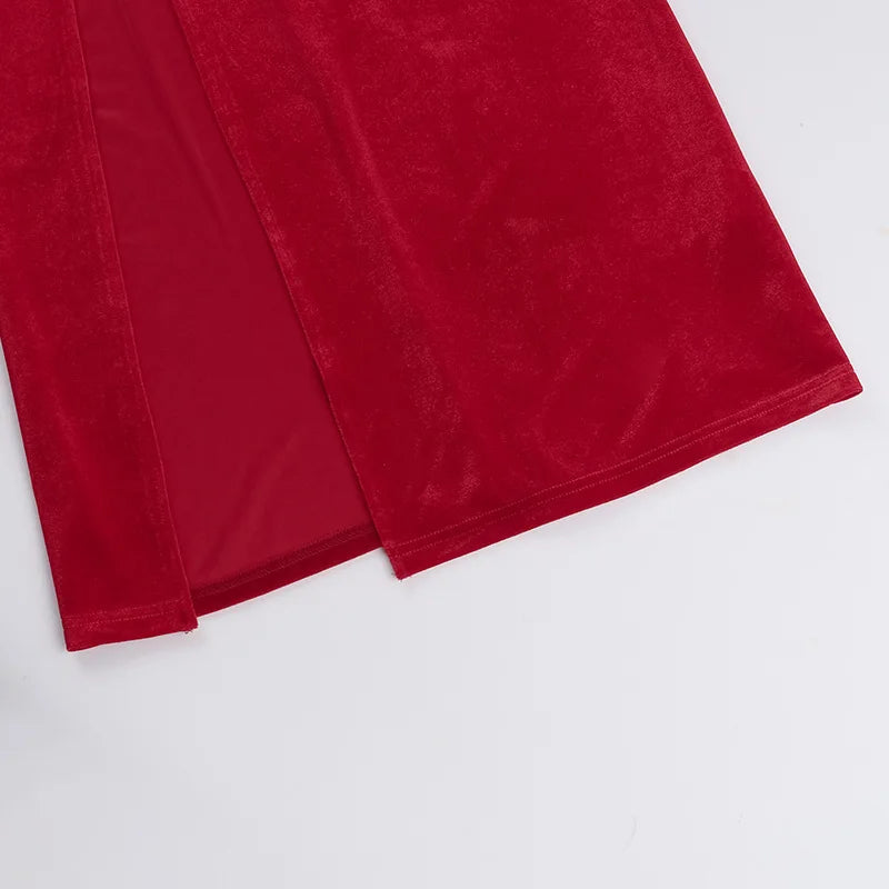 שמלת מקסי קטיפה בעיצוב שסע - פראג