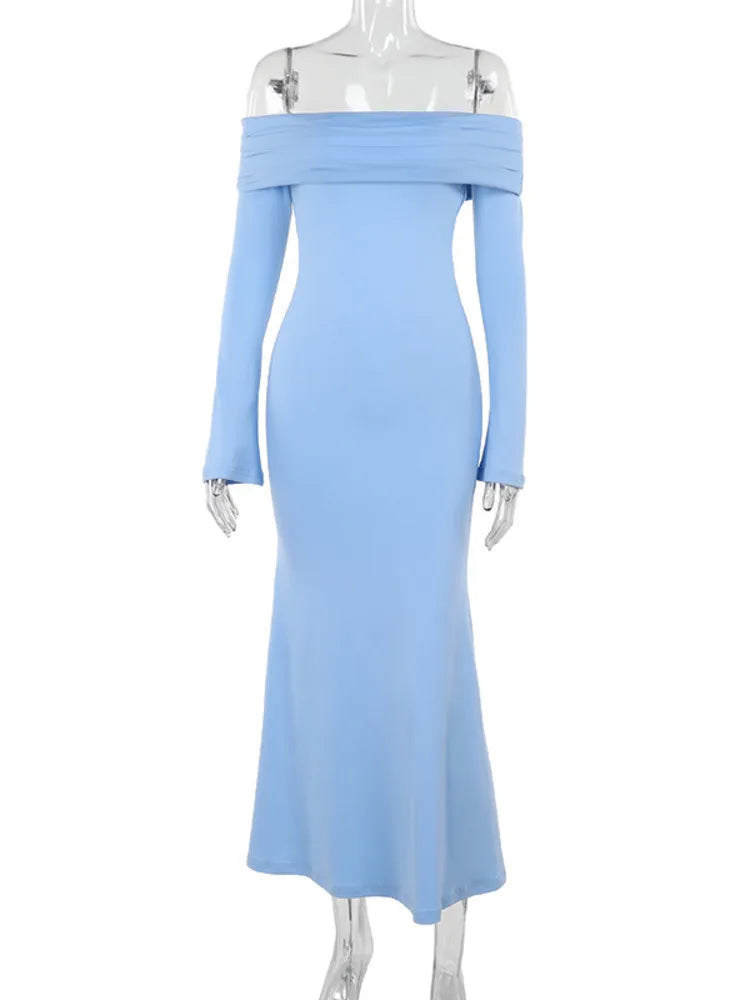 שמלת מקסי כתפיים חשופות גב פתוח - GIZEL