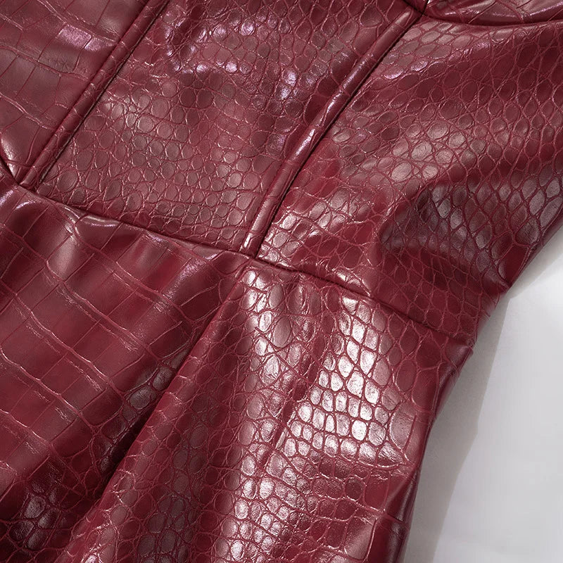 שמלת מיני סטרפלס דמוי עור מנוחש בעיצוב מחוך - Kailani