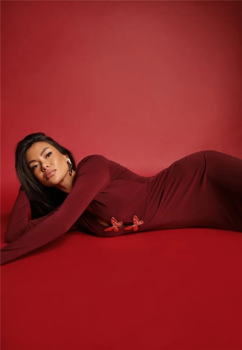 שמלת מקסי בעיטור אבזמי פרפרי זהב - HILA