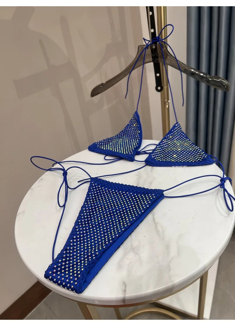 ביקיני קשירה משולשים בעיצוב רשת יהלומים - דיימונד