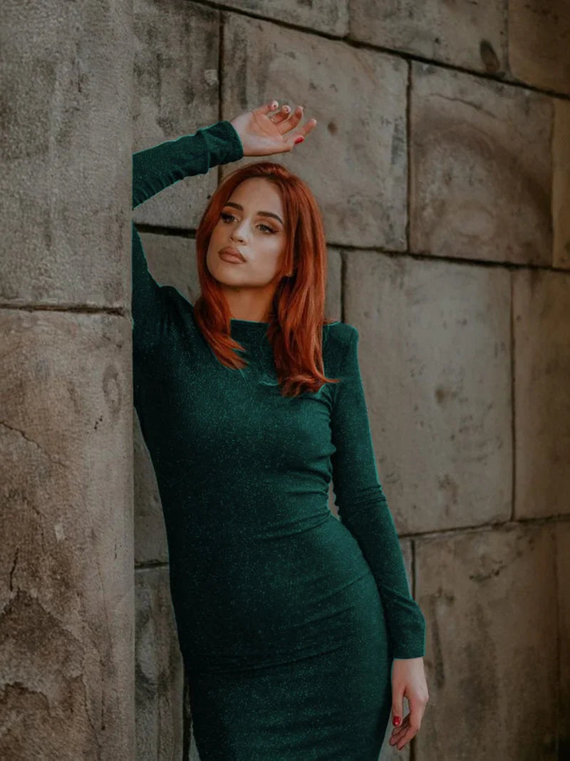 שמלת מידי נצנצים צמודה גב פתוח - Rosemary