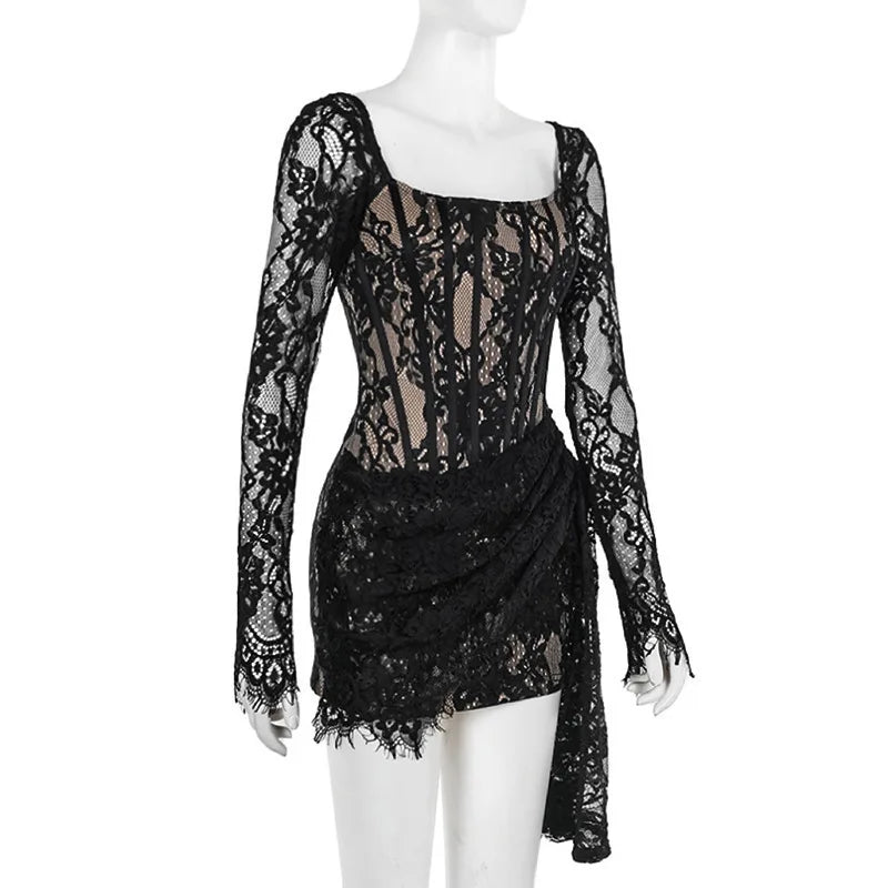 שמלת מיני תחרה בעיצוב מחוך - אלה לי