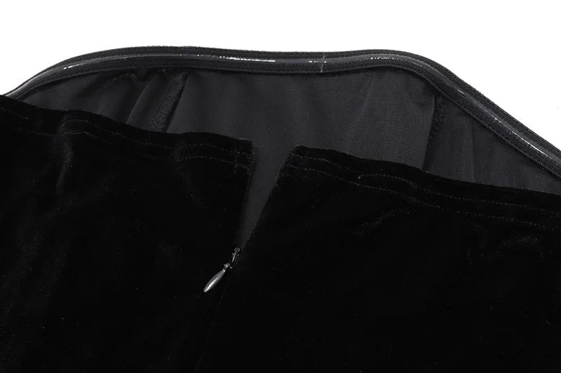 שמלת מיני סטרפלס בעיצוב בלון אסימטרי חלק עליון קטיפה חלק תחתון סאטן - דואה