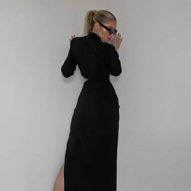 סט שני חלקים אלגנטי חולצת קרופ וחצאית מקסי בעיצוב שסע - Yasmin