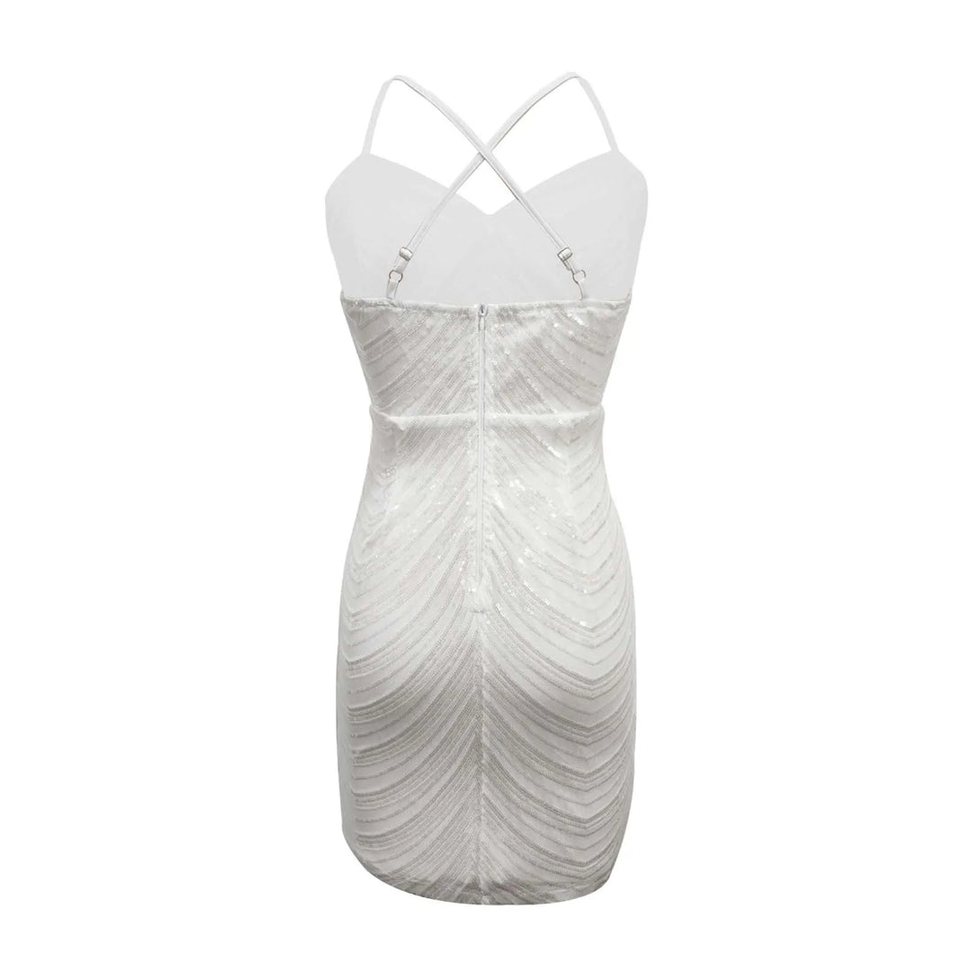 White mini dress with sparkling silver sequins - Jill