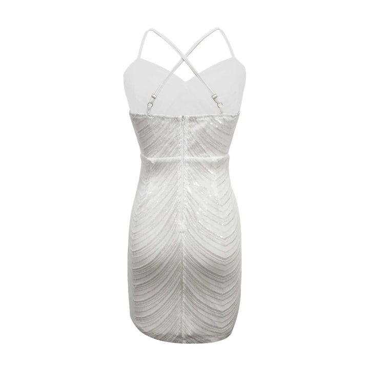 White mini dress with sparkling silver sequins - Jill