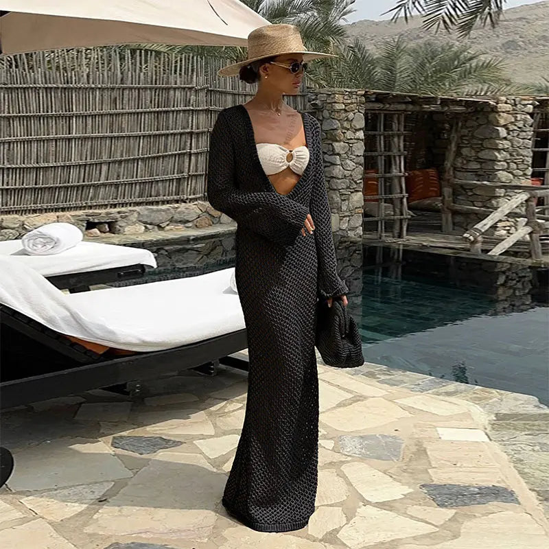 שמלת חוף מקסי רשת חזה/גב חשוף - Amber