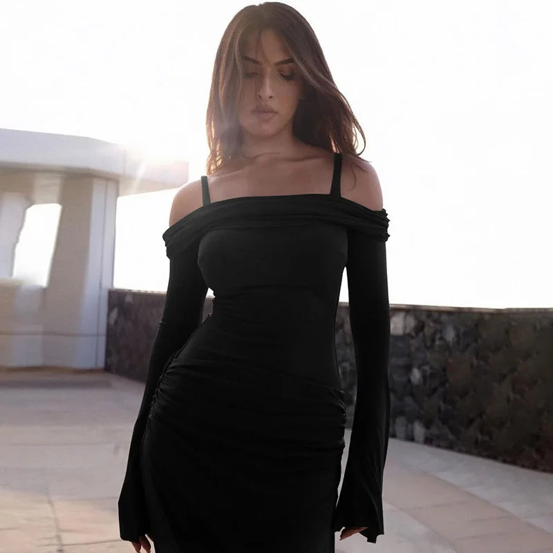 שמלת מקסי כתפיים חשופות בעיצוב כתפיות - גאלה