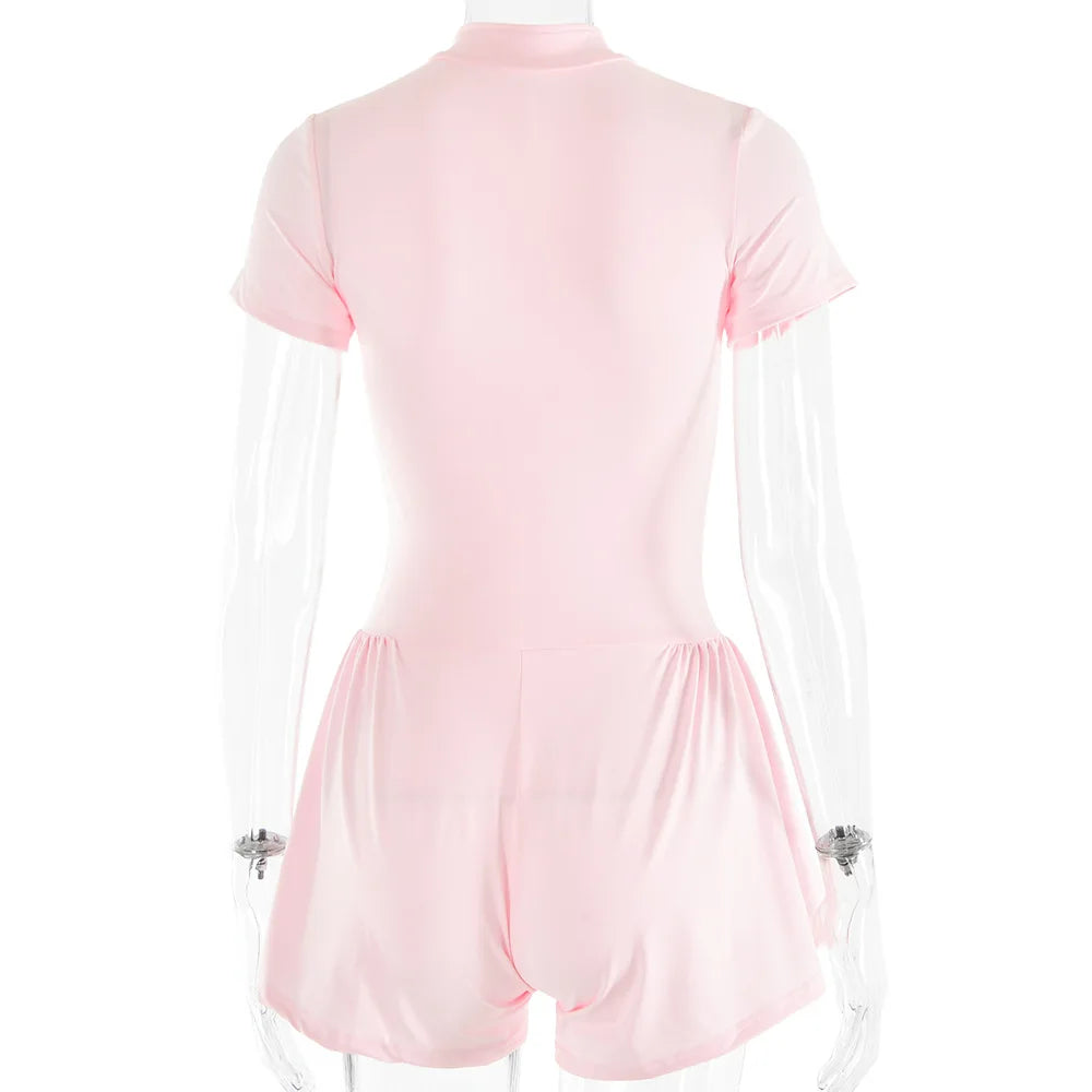 אוברול ספורטיבי קצר בגזר מחוך סגירת רוכסן קדמי - Averie