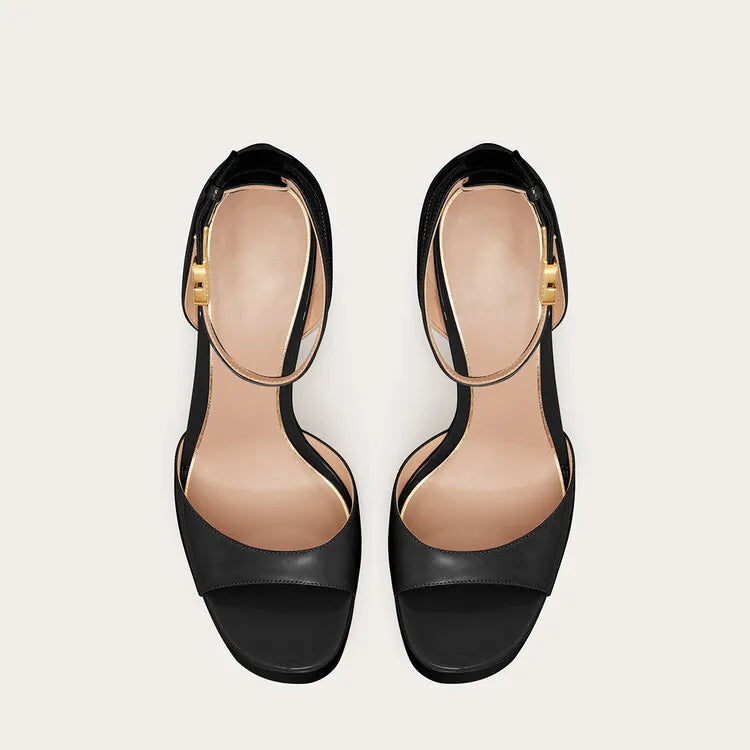 Shiny Faux Leather Platform Heel Sandals - Push
