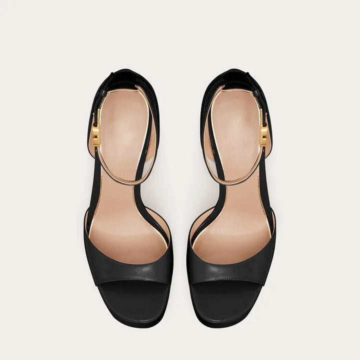Shiny Faux Leather Platform Heel Sandals - Push