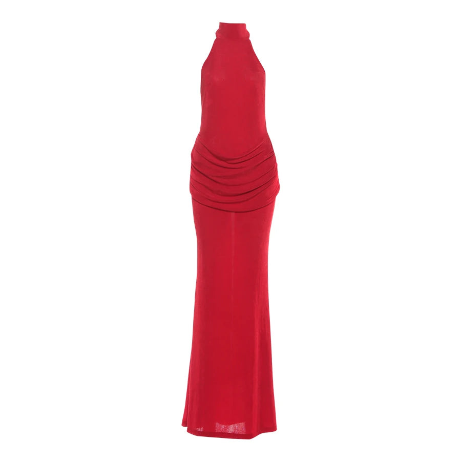 Open-back velvet maxi dress with pleats - Ciara