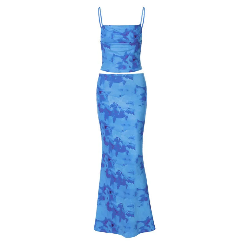 סט שני חלקים חצאית וטופ גופיה בהדפס טאי דאי - רוקסן