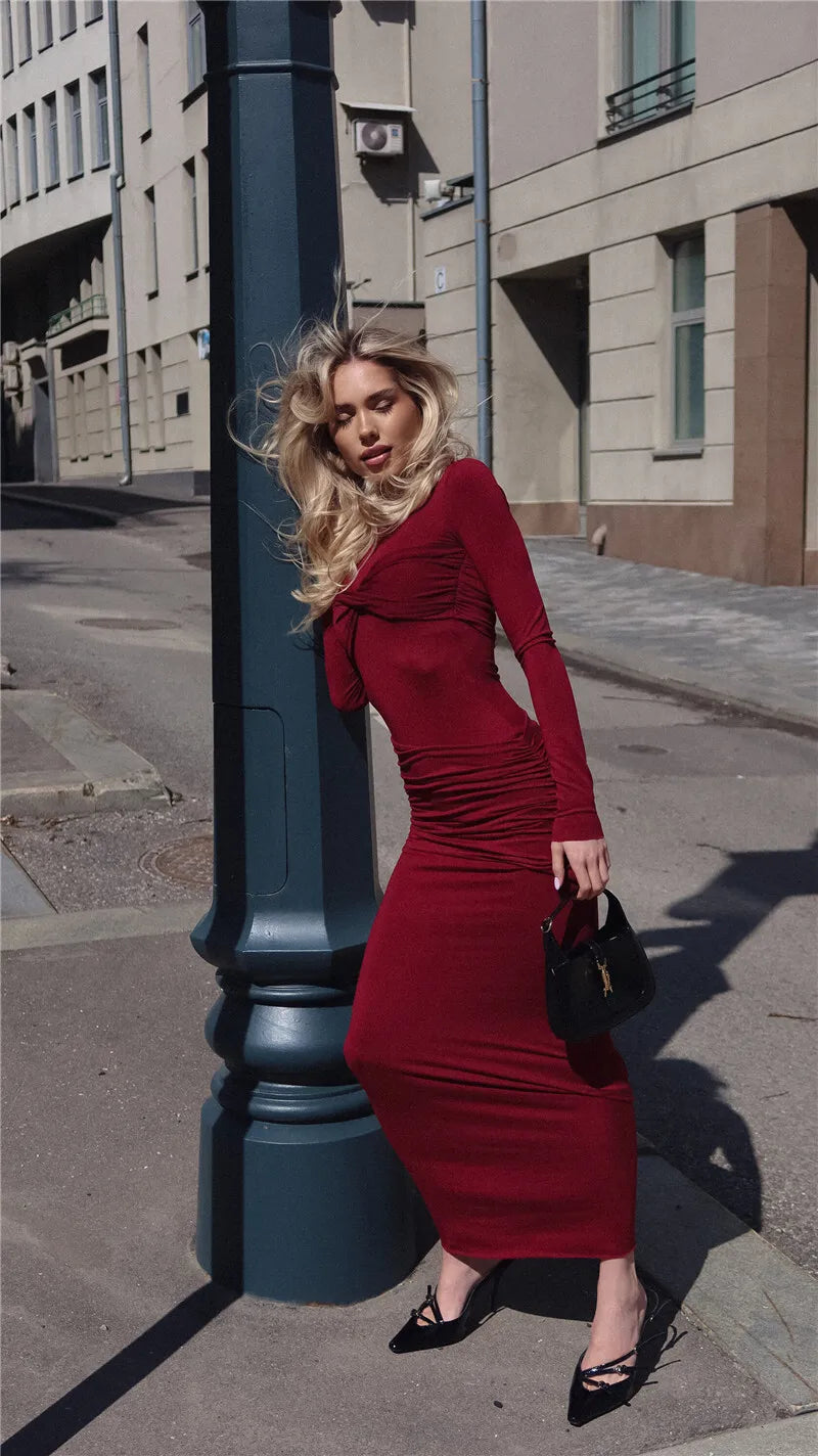 שמלת מקסי צמודה בעיצוב כיווצים - לין