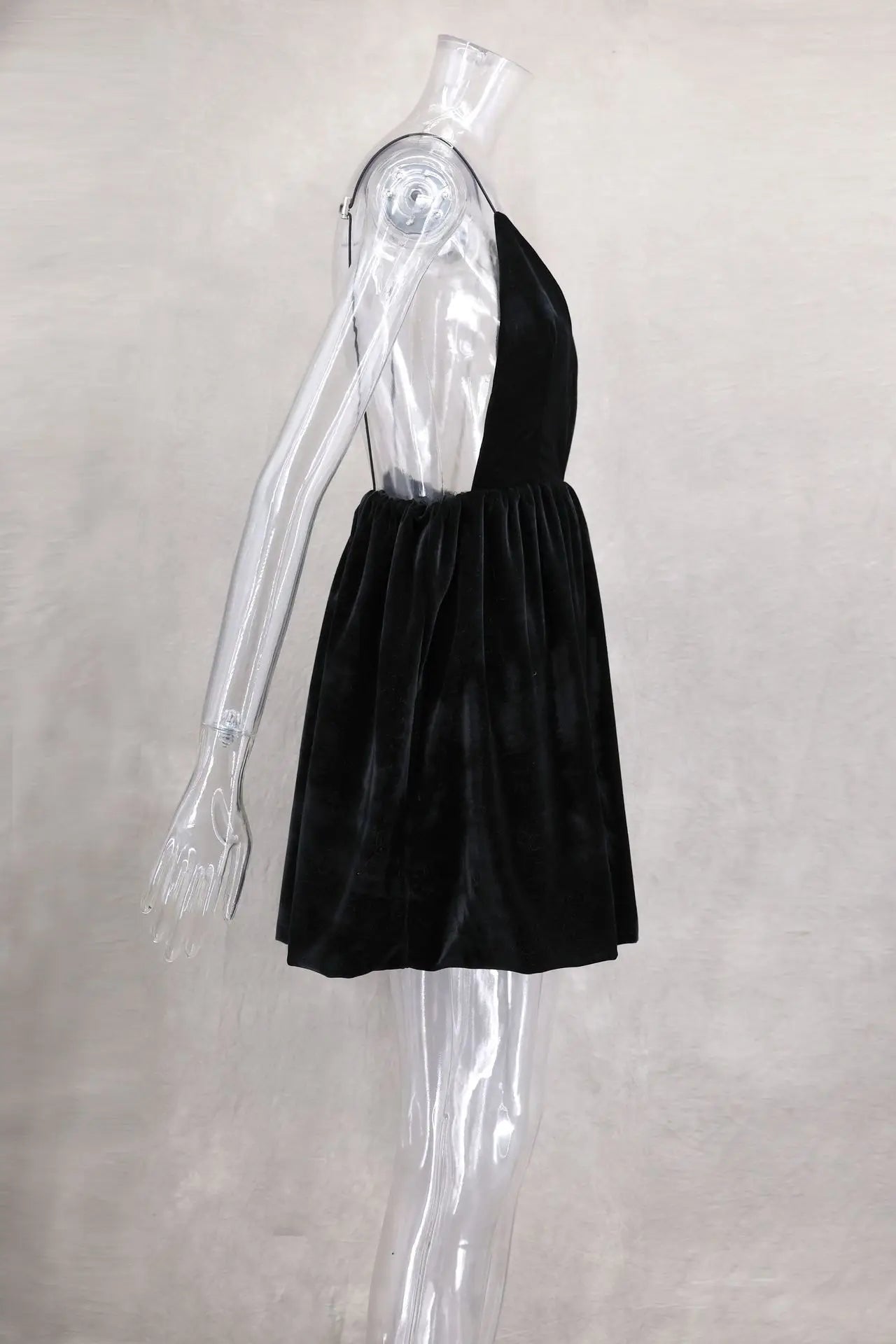 שמלת מיני בלון בד קטיפה גב פתוח - Myla