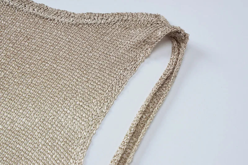 שמלת מקסי נצנצים סרוגה צמודה גב פתוח - Emerald